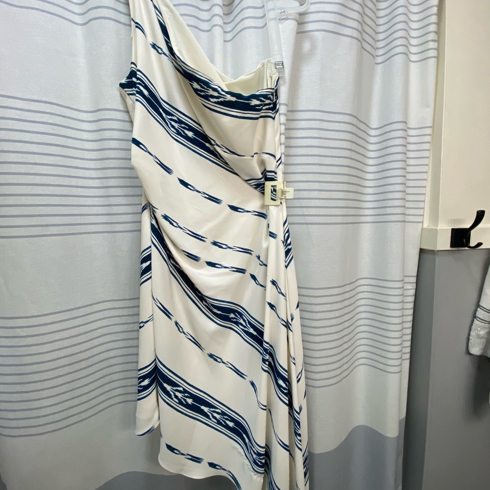 Ralph Lauren Asymmetrical Blue and White One Shoulder Dress